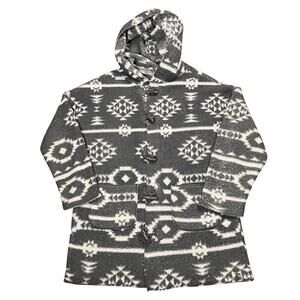 PJ Salvage Aztec Native Print Coat Hooded Grey White